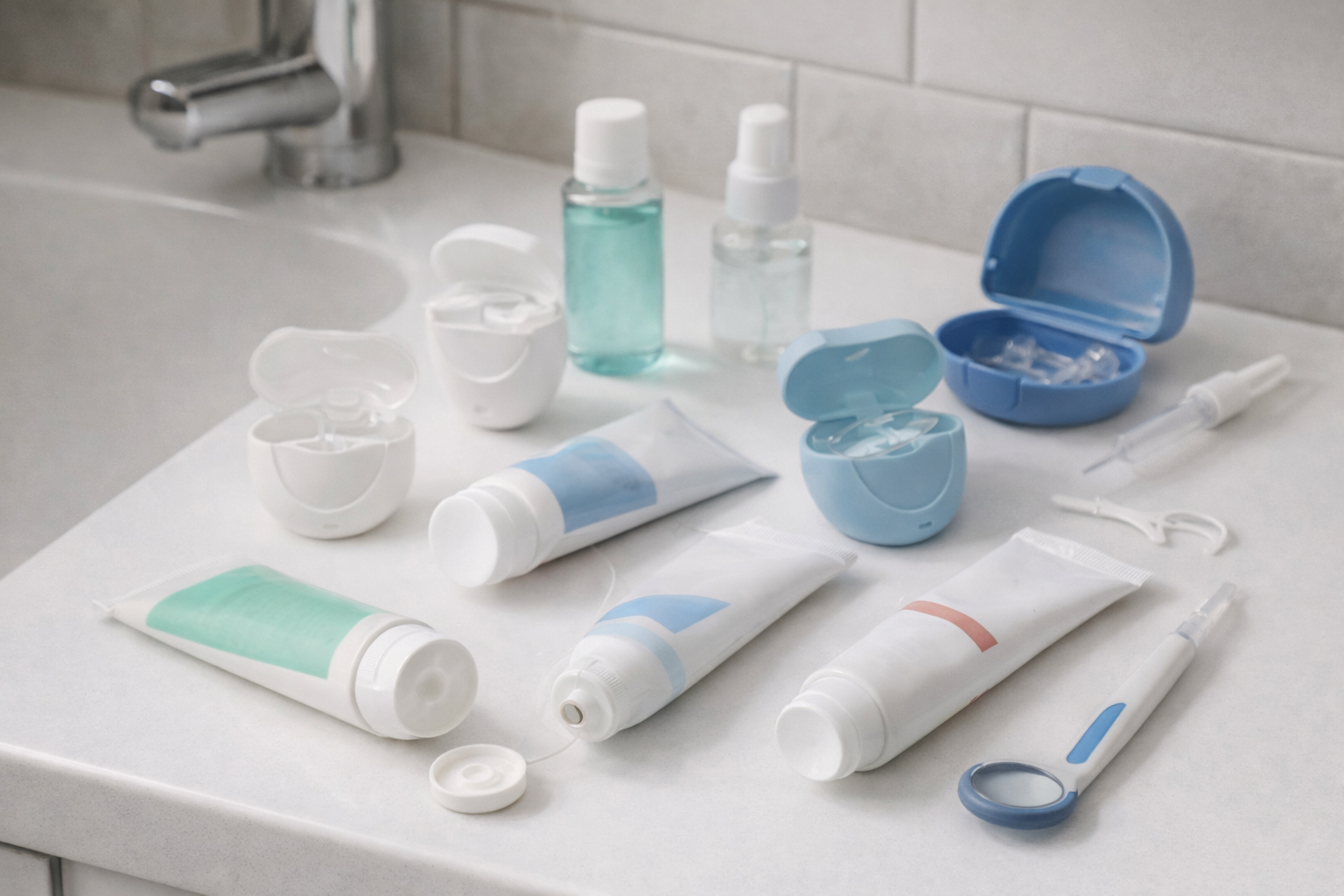 Scattered oral care products—chaos